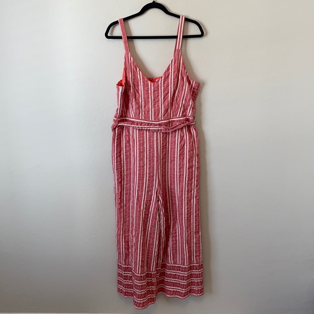 Ett: Twa Anthropologie Red White Wide Leg Jumpsuit